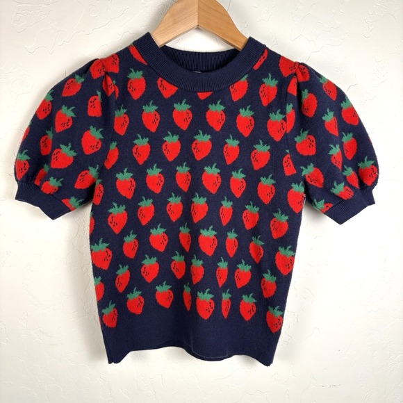 Anthropologie Sweaters - MAEVE By Anthropologie Maxine Sweater Size XXS Blue Strawberry Puff Sleeve NWOT